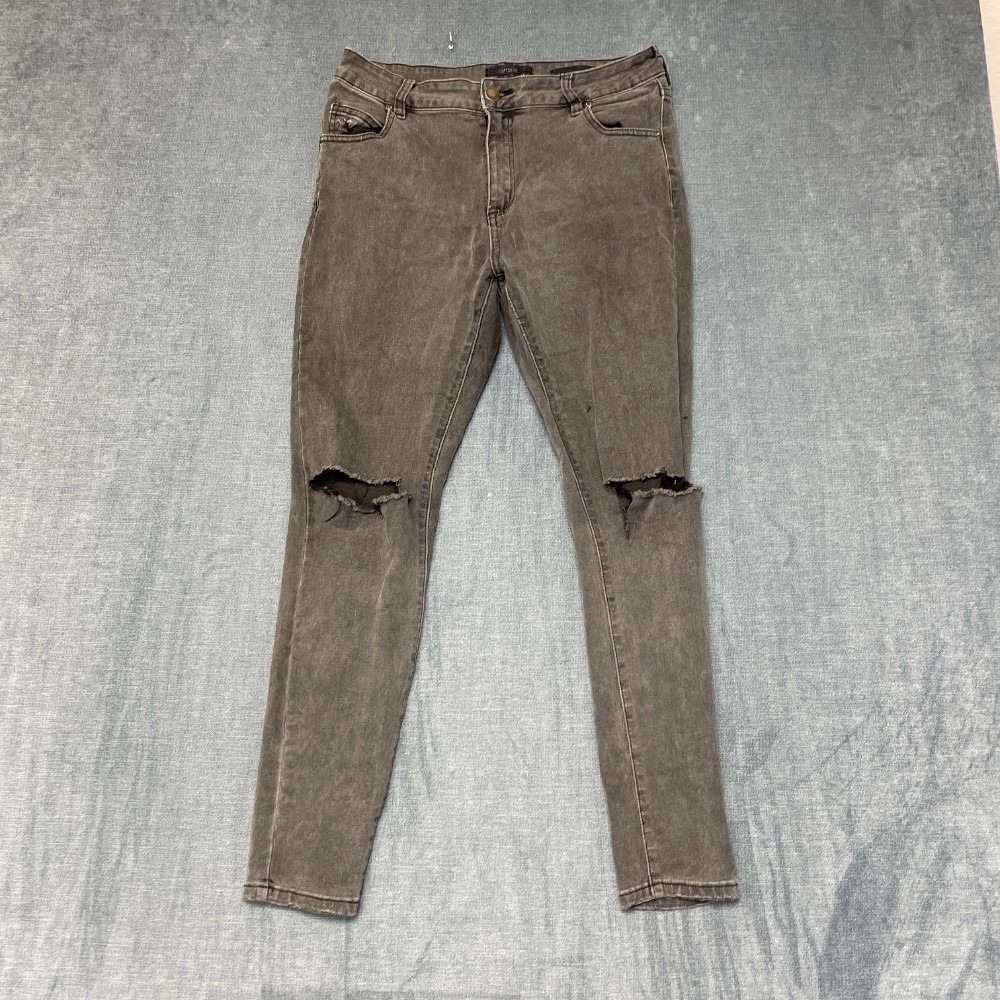Cotton On Cropped Jeans Womens 10 30x26 Black Denim Mid Rise Distressed Skinny